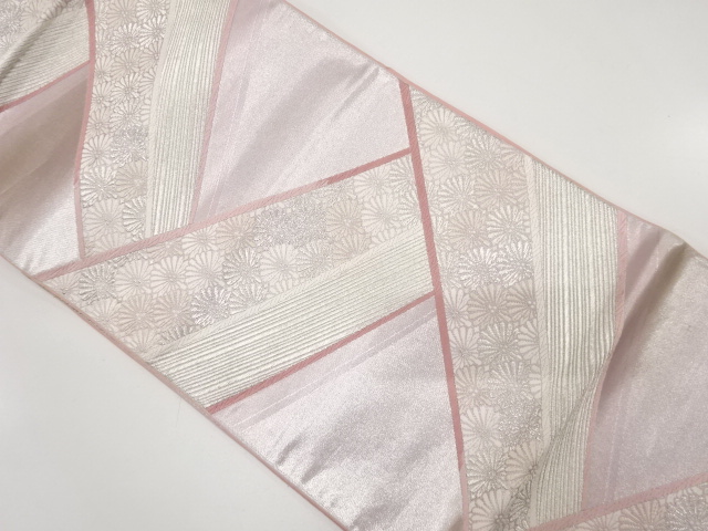 JAPANESE KIMONO / ANTIQUE FUKURO OBI / SILK / WOVEN DIAGONAL GRID & KIKU